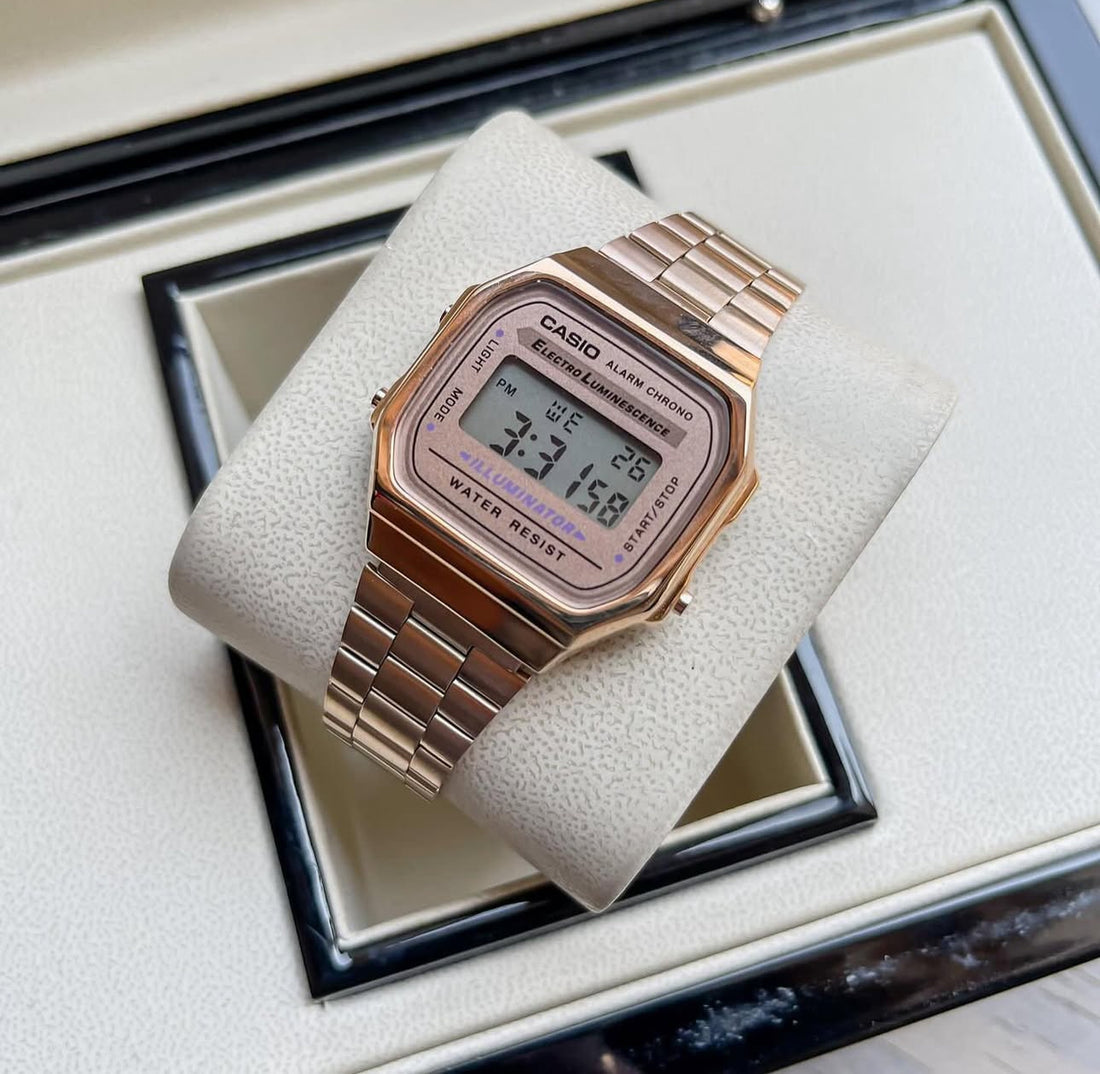 Rose Gold Digital Vintage Stainless Steel Wrist Watch