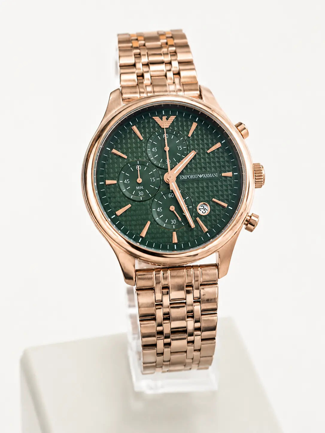 Luxury Rose Gold Chronograph Watch with Green Dial