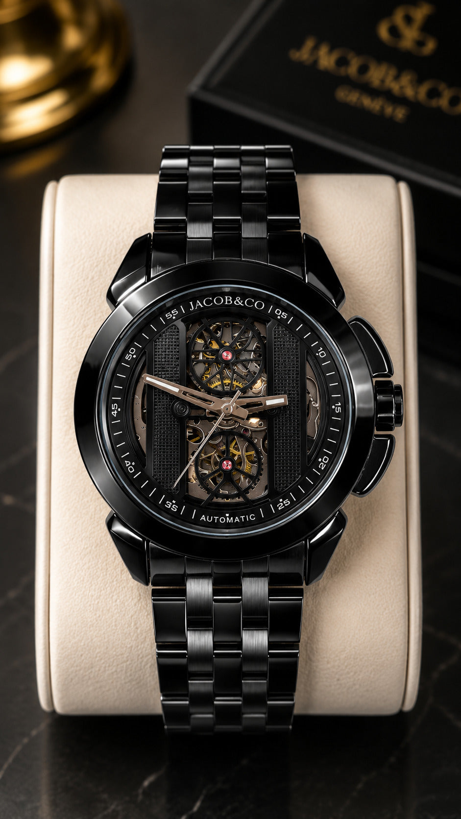 Luxury Automatic Skeleton Dial Men's Watch – Black Stainless Steel