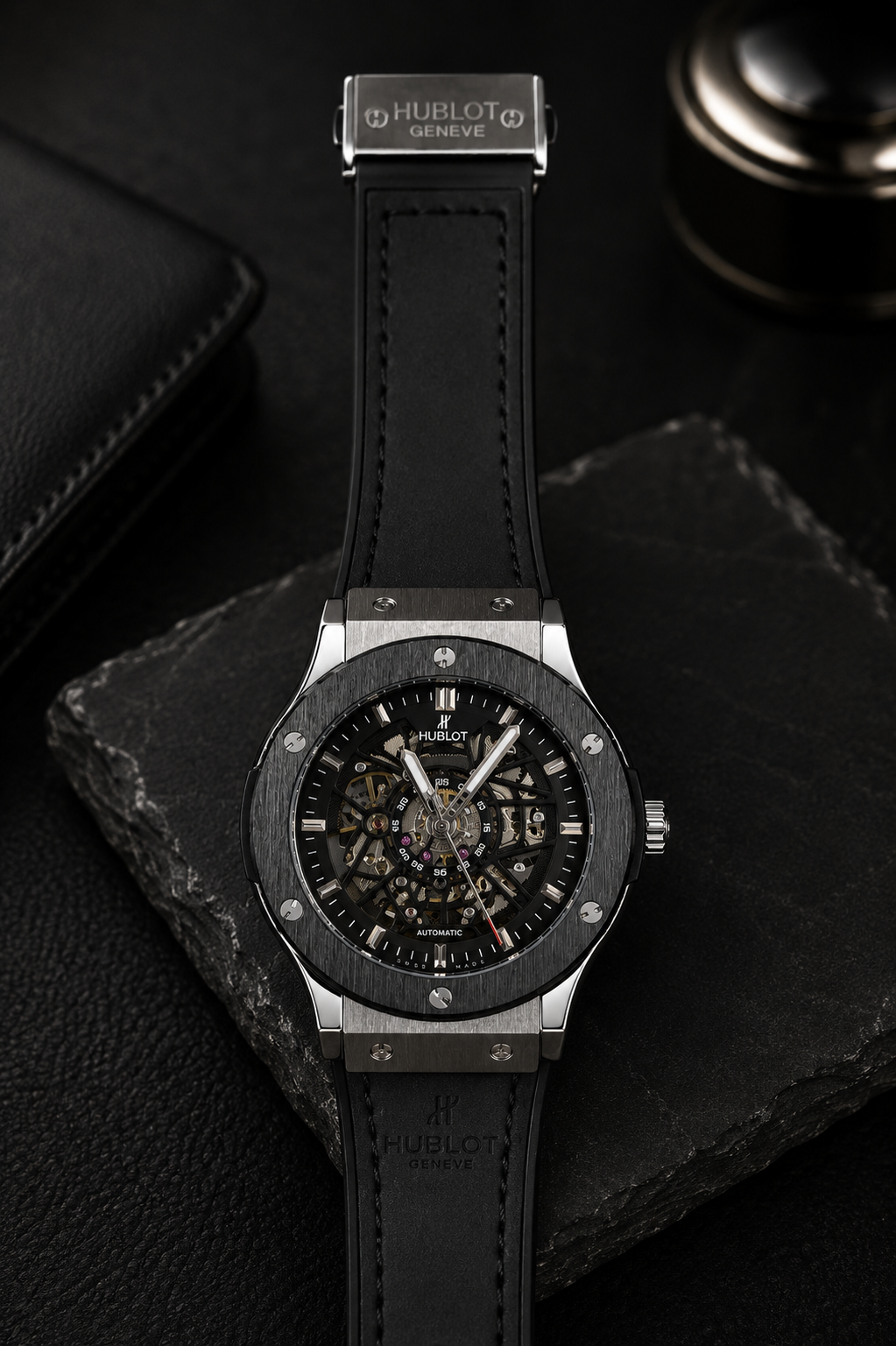 Premium Skeleton Automatic Luxury Watch – Black Dial & Silicone Strap