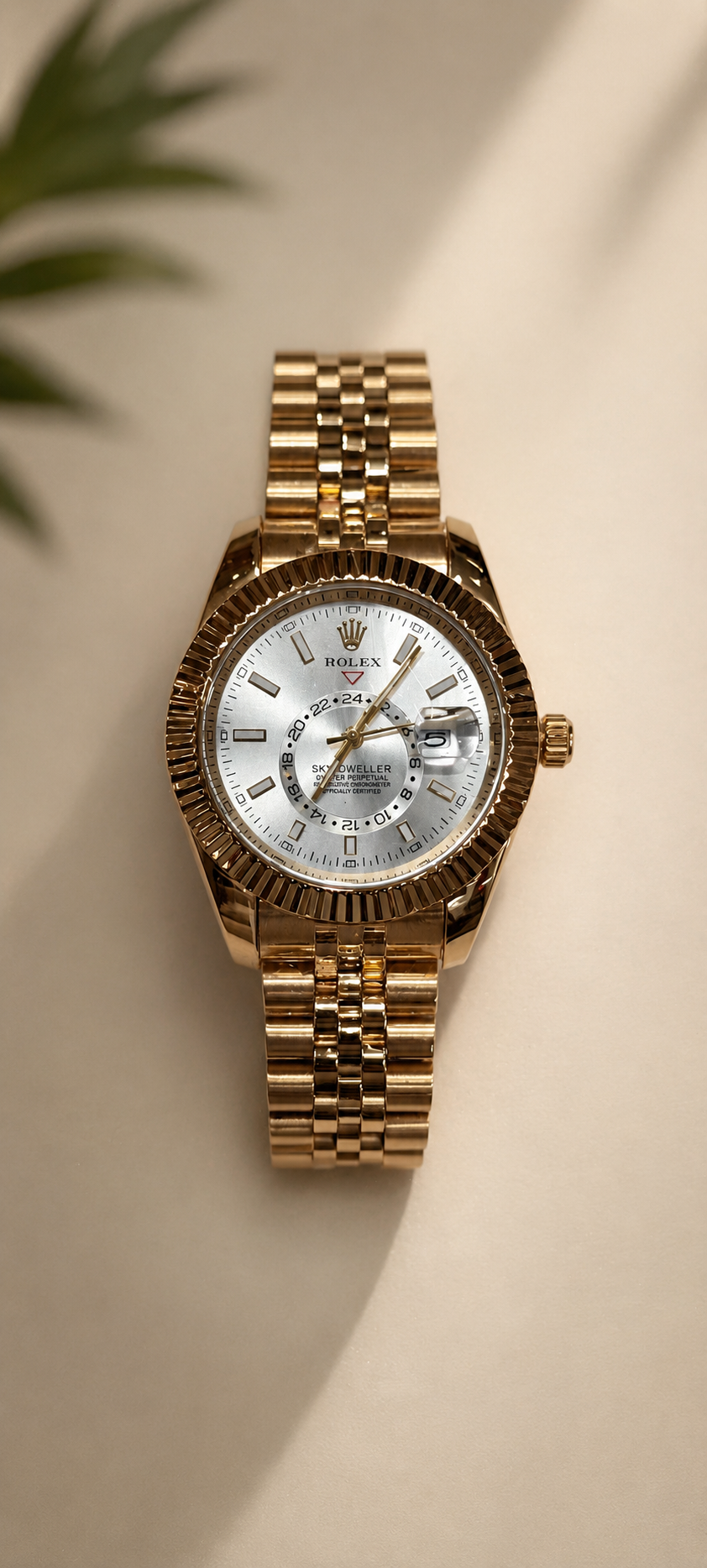 Luxury Gold-Tone Automatic Watch with Fluted Bezel & Jubilee Bracelet