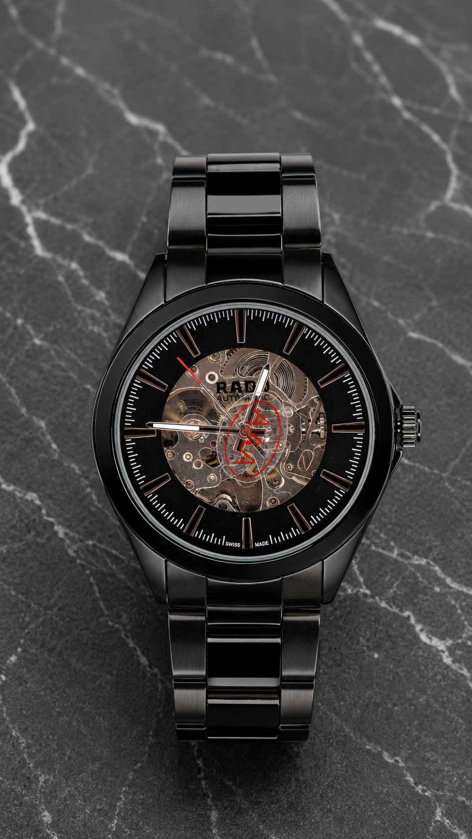 Luxury Skeleton Automatic Black Stainless Steel Watch