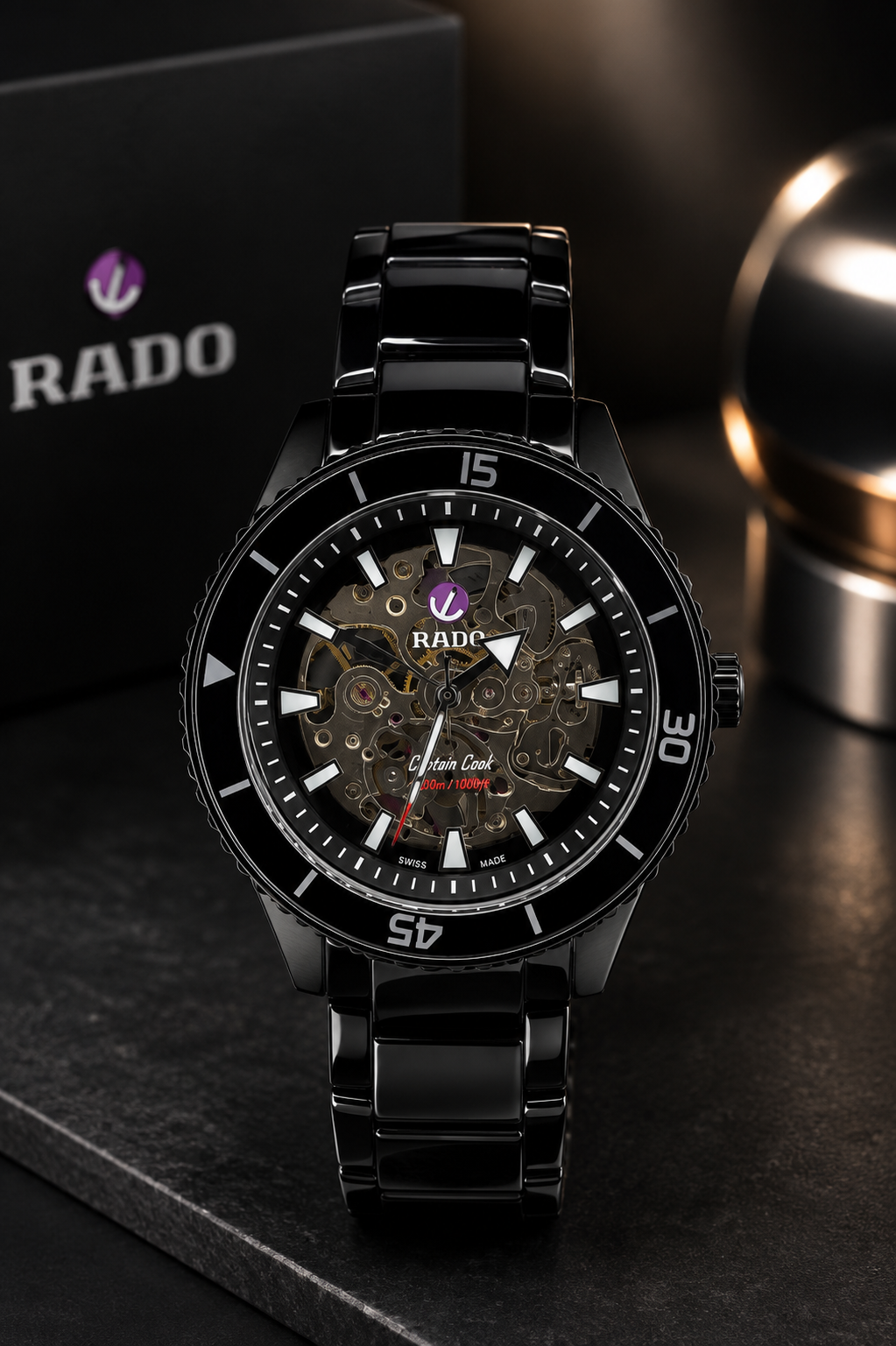 Luxury Black Skeleton Automatic Watch – Ceramic Style Strap | Premium Men's Analog Wrist Watch