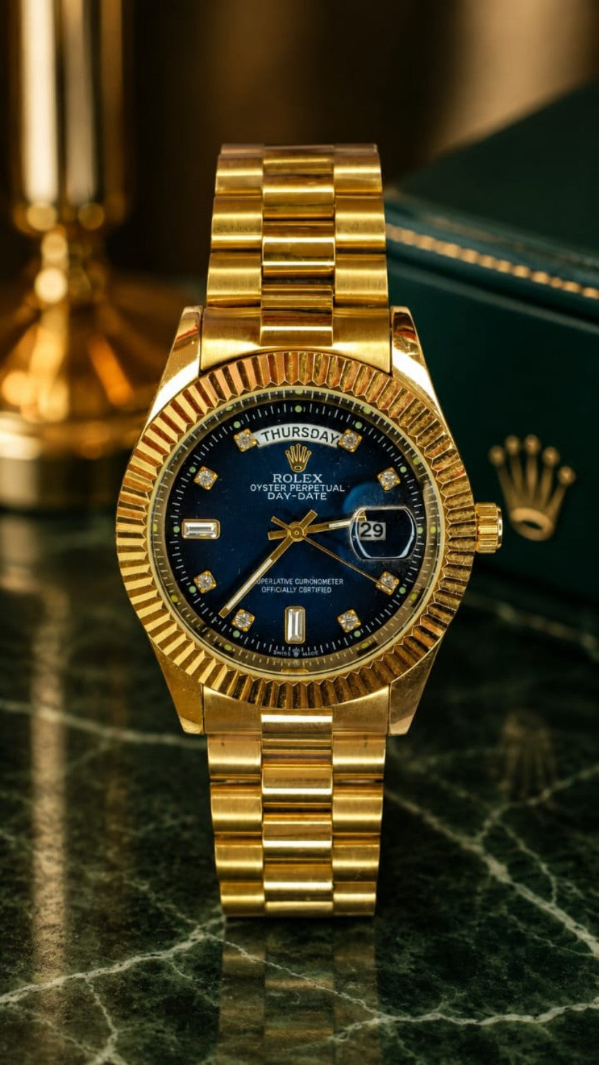 Luxury Gold-Tone Day & Date Analog Wrist Watch for Men