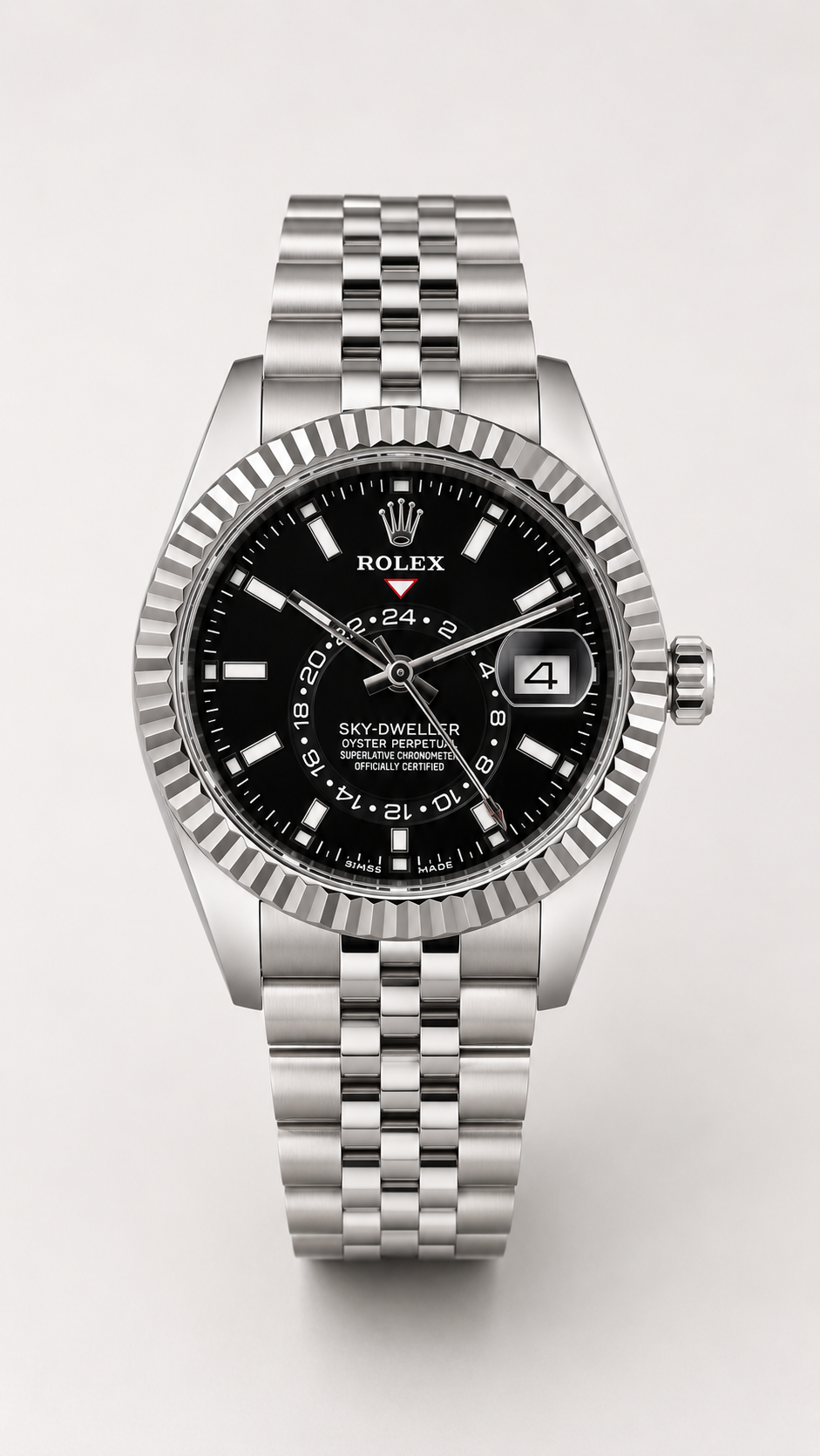 Luxury Stainless Steel Automatic Wrist Watch with Fluted Bezel & Jubilee Bracelet
