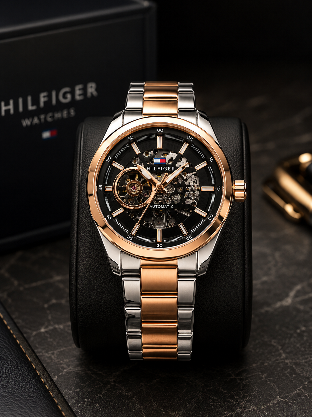 Luxury Automatic Skeleton Stainless Steel Watch – Rose Gold & Silver Finish