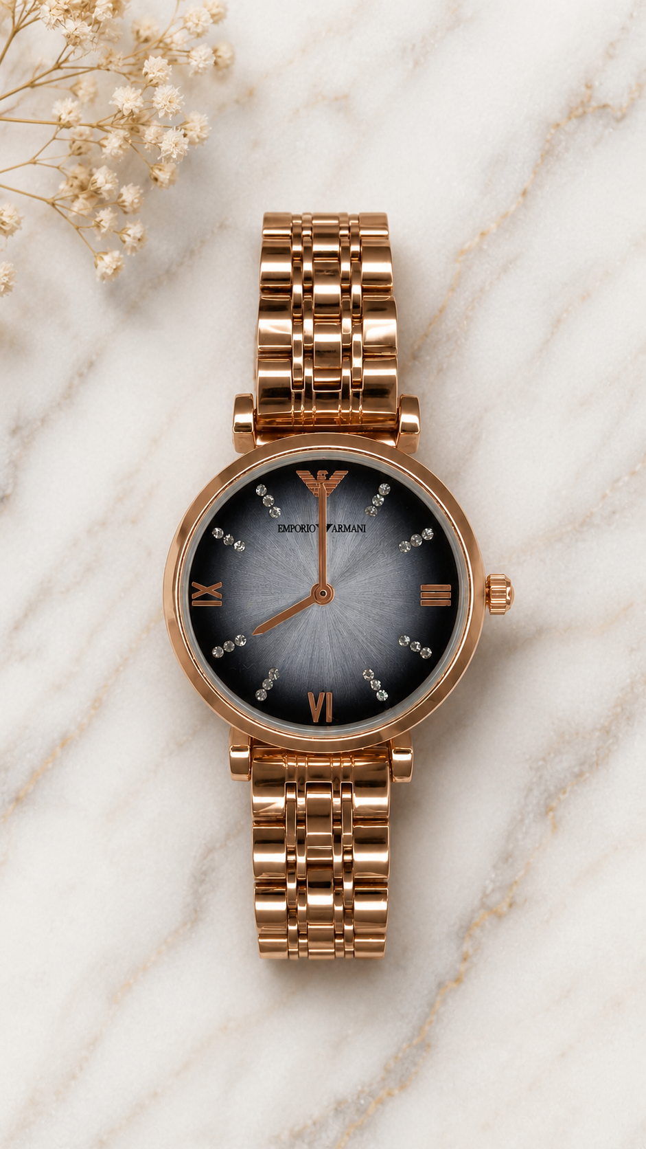 Luxury Rose Gold Women's Analog Watch with Black Sunray Dial