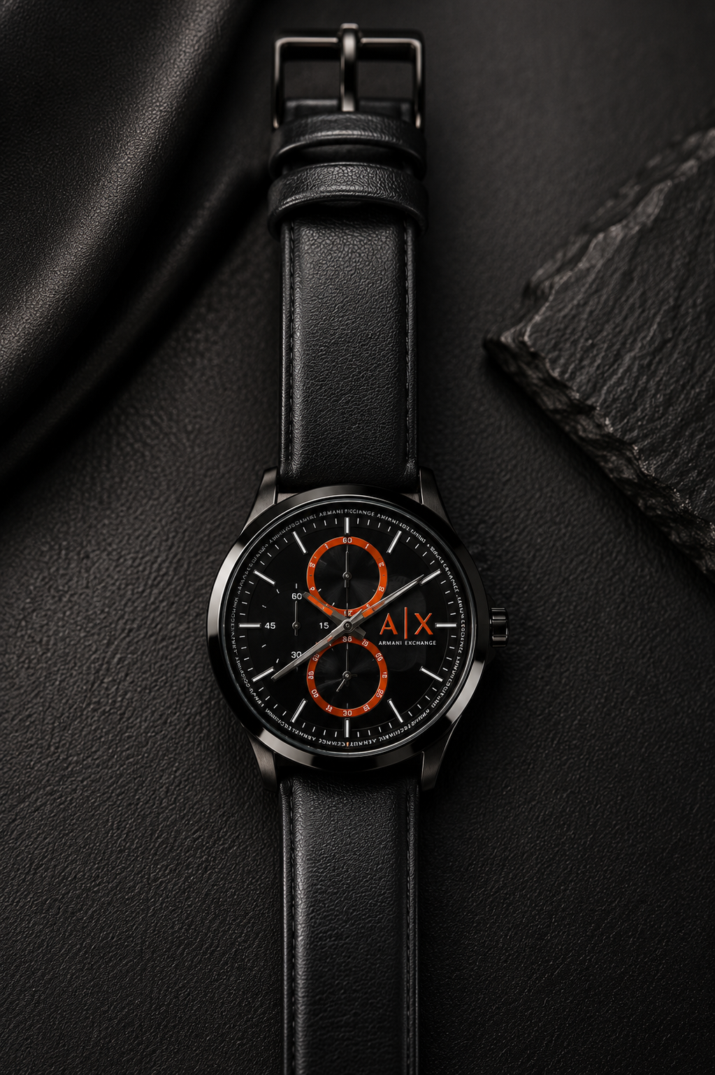 Premium Black Leather Strap Chronograph Style Analog Watch for Men
