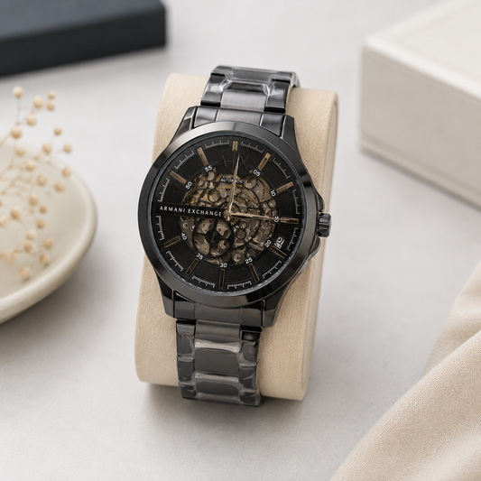 Premium Automatic Skeleton Dial Men’s Black Stainless Steel Watch