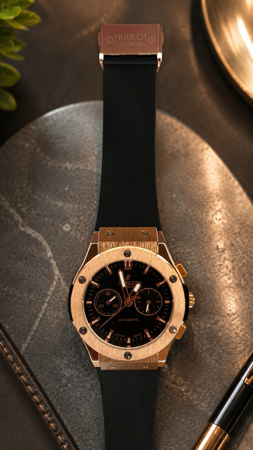 Luxury Rose Gold Automatic Watch with Premium Silicone Strap