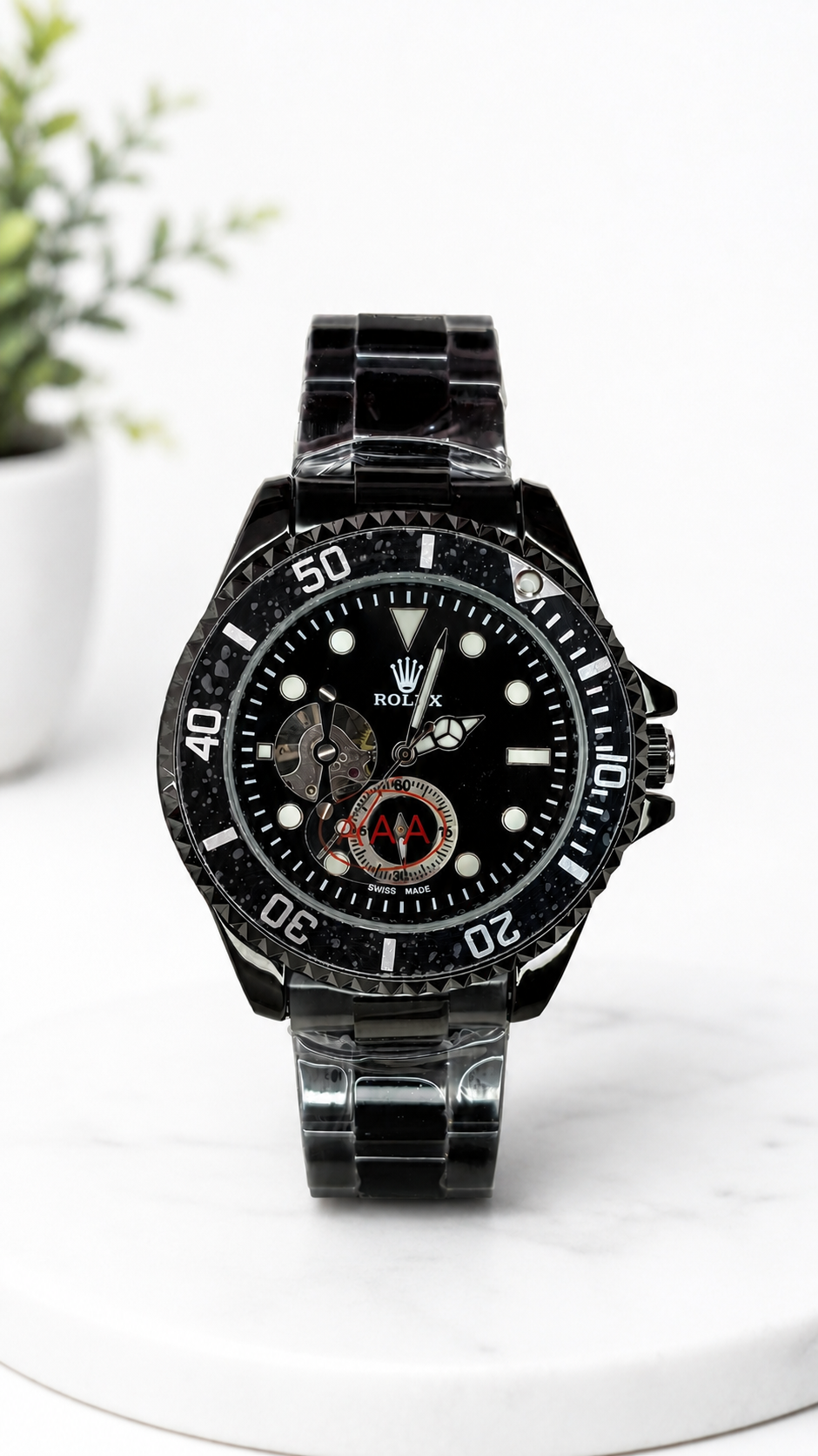 Luxury Black Stainless Steel Analog Wrist Watch for Men