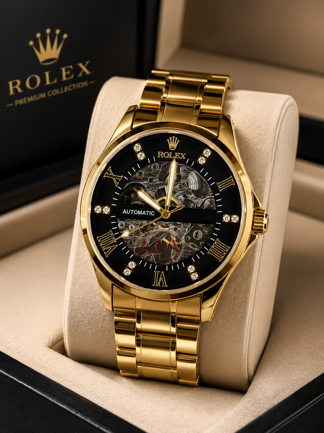 Luxury Gold Automatic Skeleton Dial Watch for Men