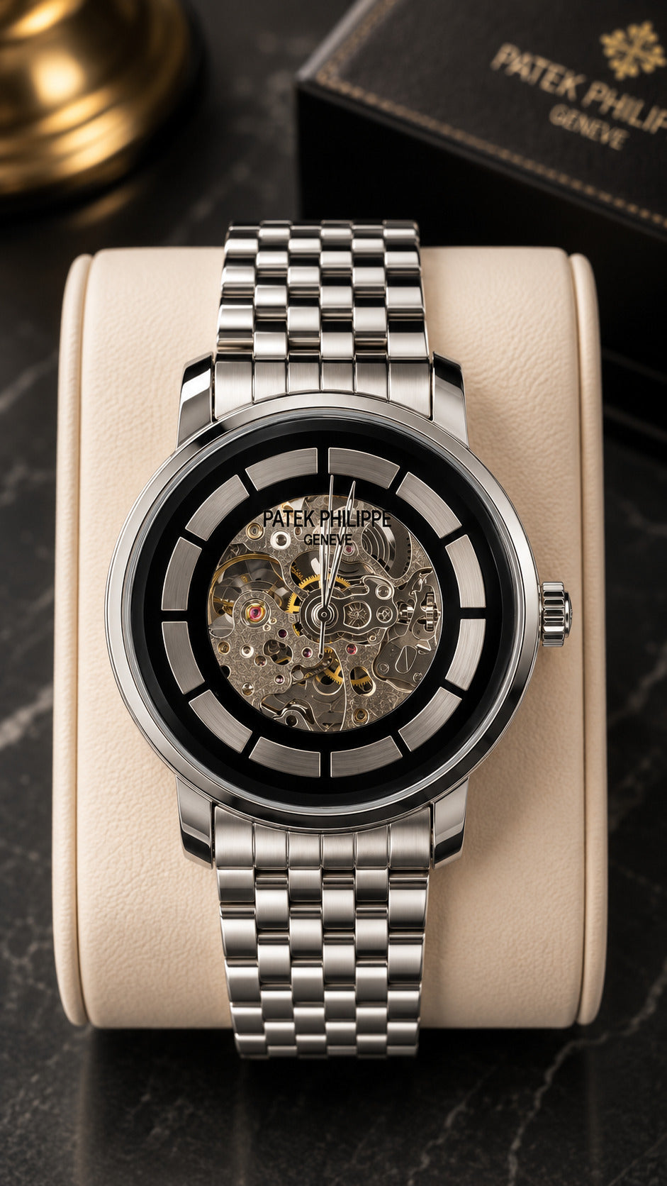 Luxury Stainless Steel Skeleton Dial Analog Wrist Watch for Men