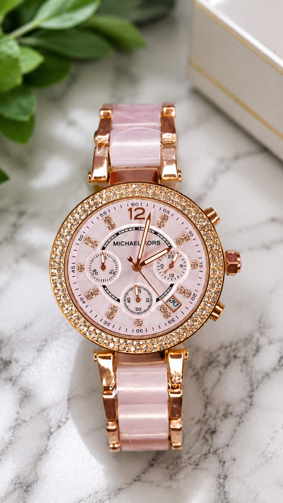 Elegant Rose Gold Crystal-Studded Analog Watch for Women