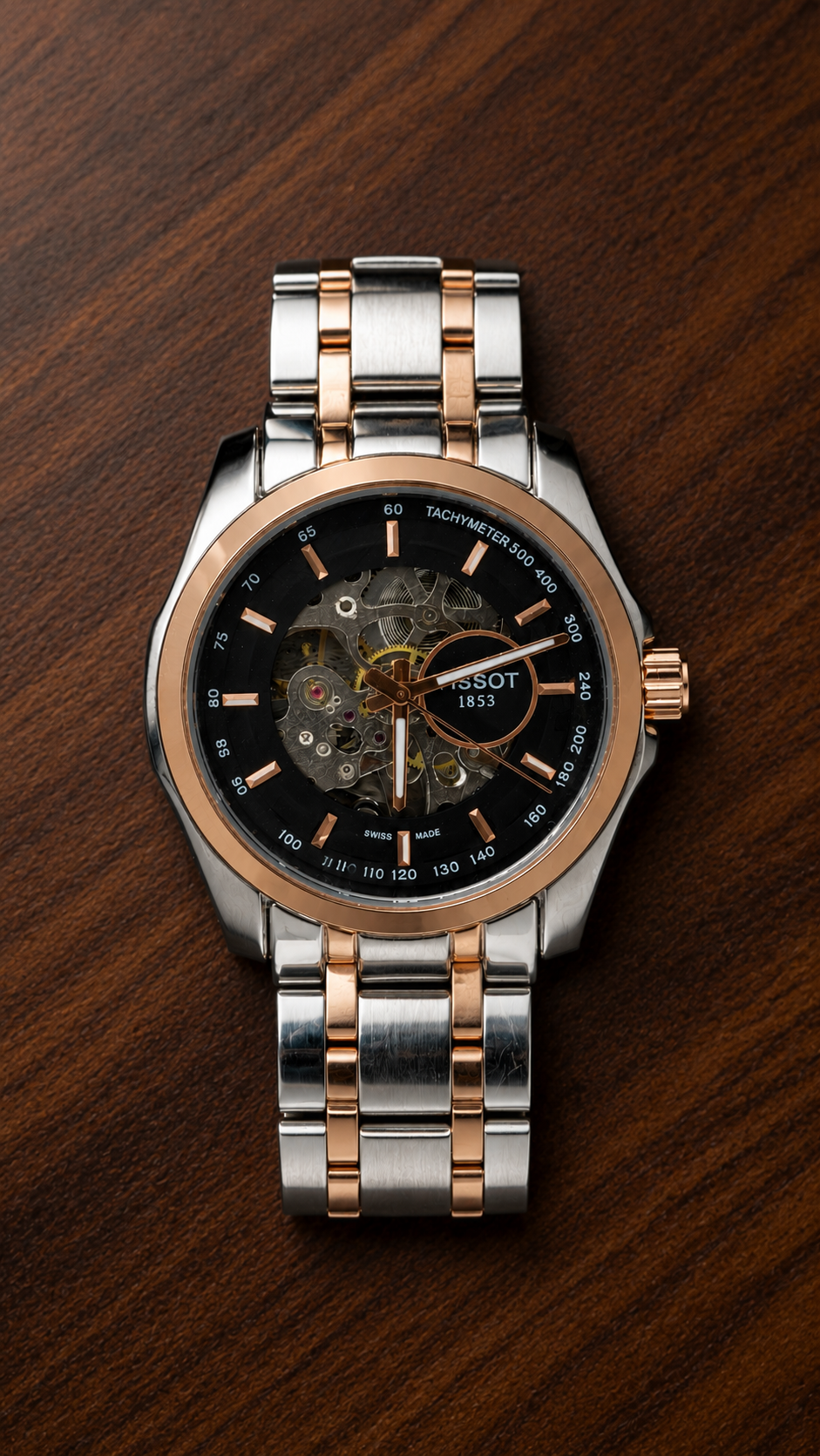 Premium Automatic Skeleton Stainless Steel Wrist Watch – Two-Tone Luxury Design