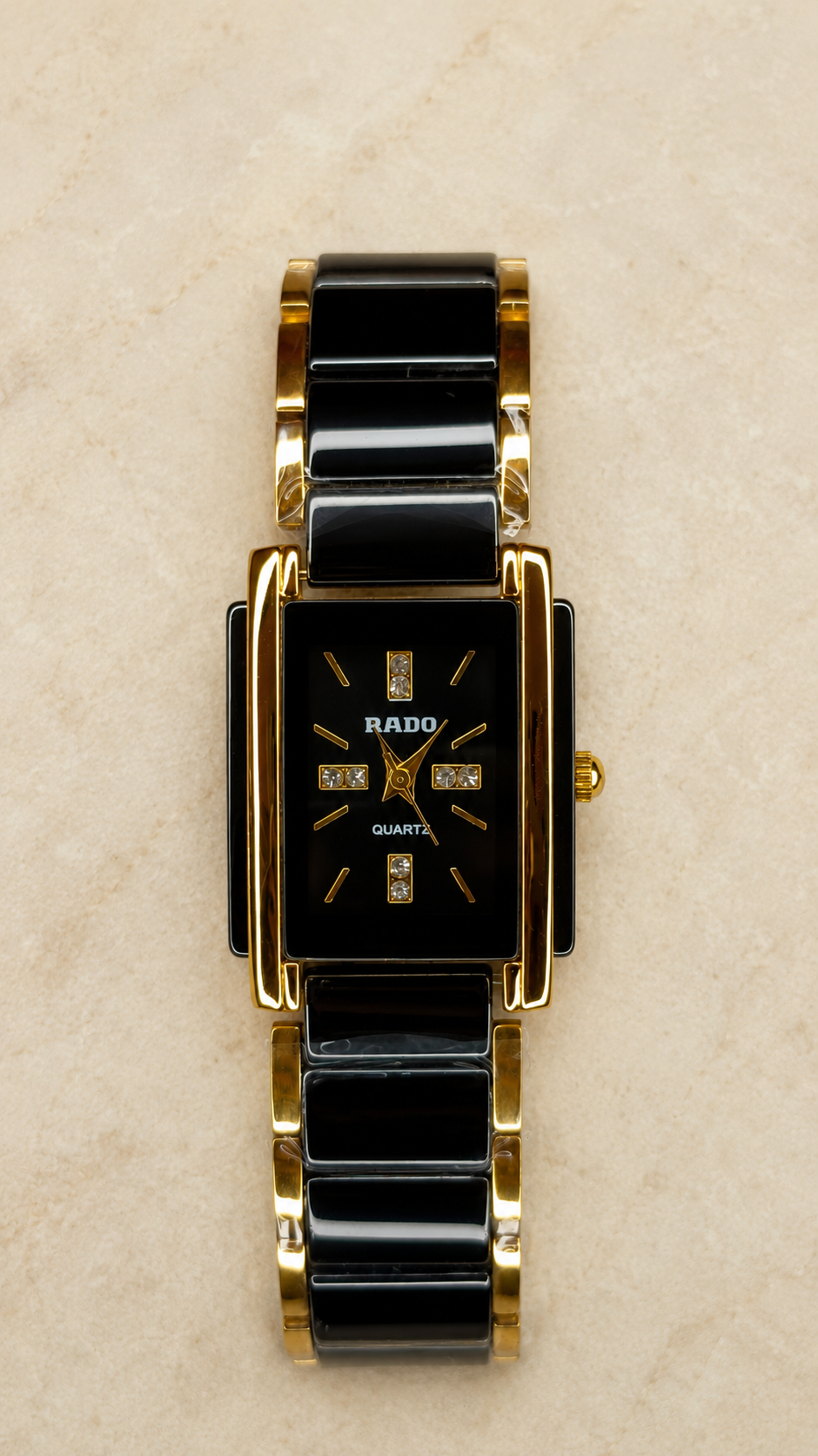Luxury Black & Gold Ceramic Style Analog Wrist Watch for Women