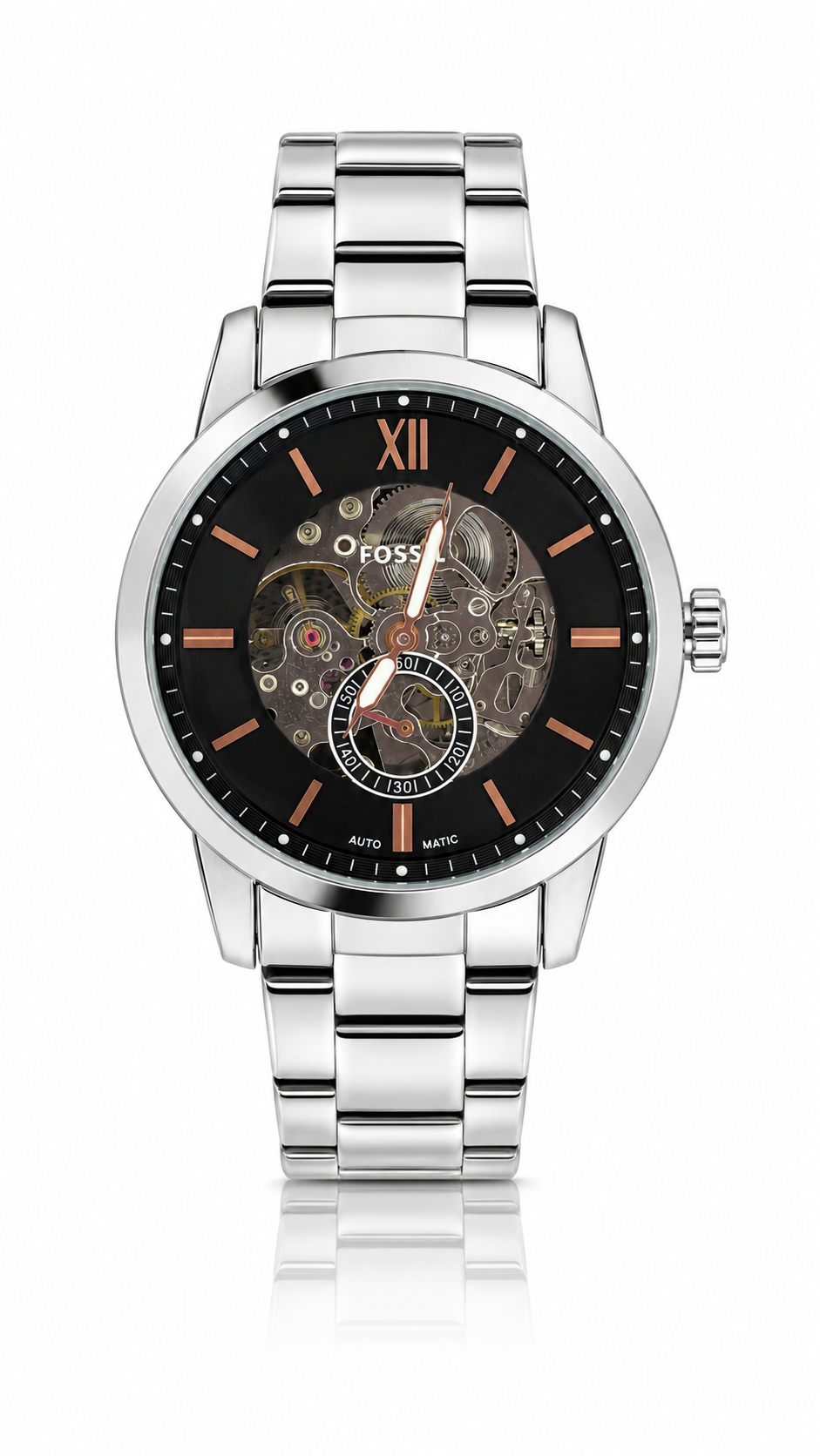 Premium Automatic Skeleton Stainless Steel Men's Watch – Black Dial & Silver Strap