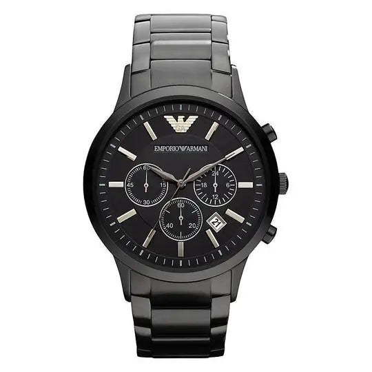 Premium All Black Chronograph Analog Watch for Men | Stainless Steel Strap | Black Dial | Date Display