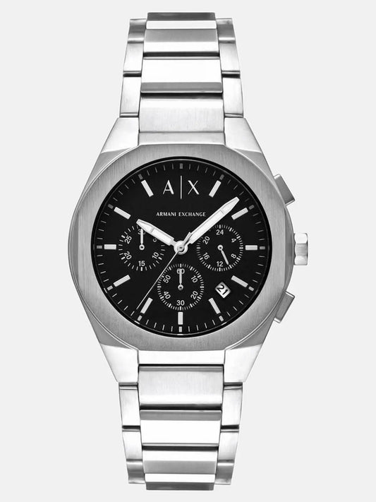 Premium Stainless Steel Chronograph Analog Watch for Men | Black Dial | Silver Metal Strap | Date Display