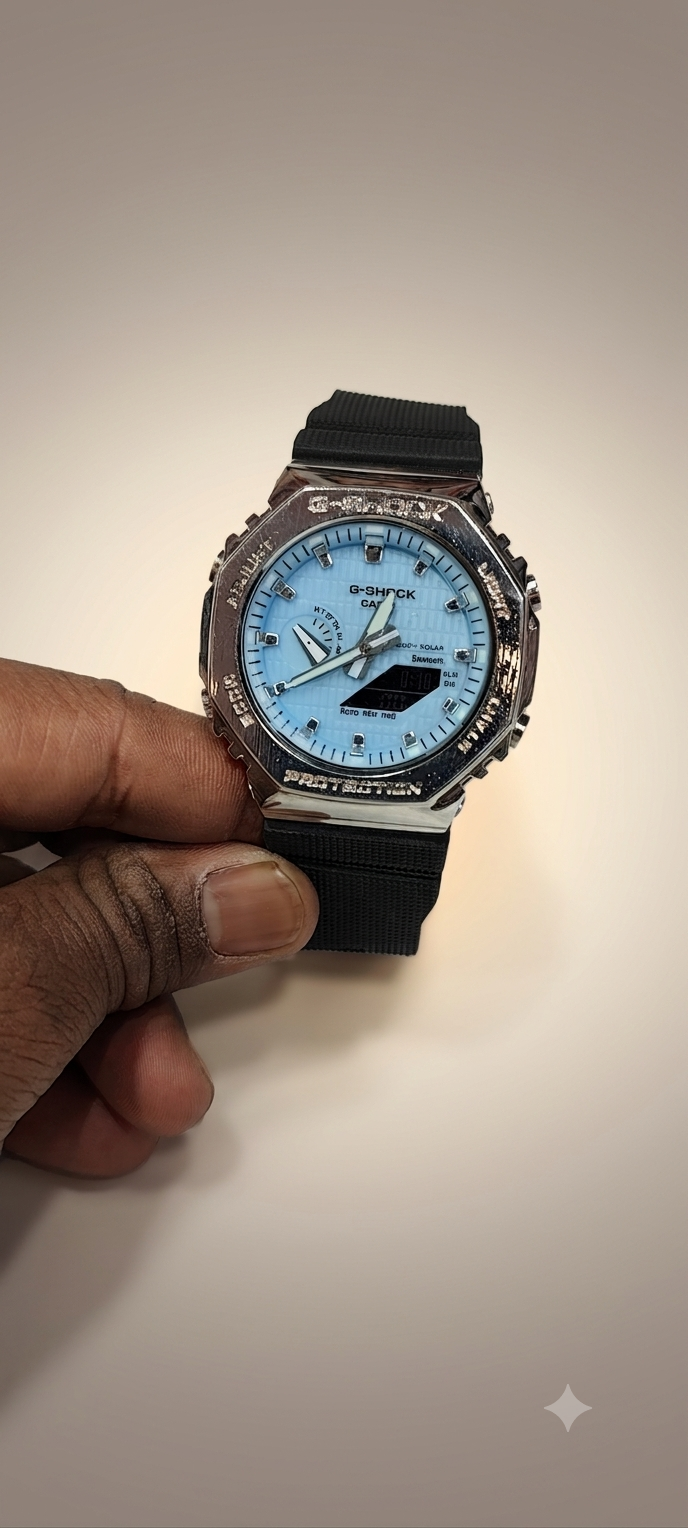 Premium Analog-Digital Sports Watch with Black Nylon Strap & Sky Blue Dial