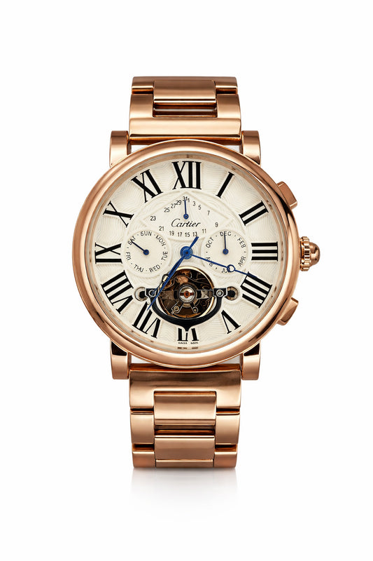 Luxury Automatic Mechanical Stainless Steel Men's Wrist Watch | Rose Gold Metal Strap | Roman Numeral Analog Dial