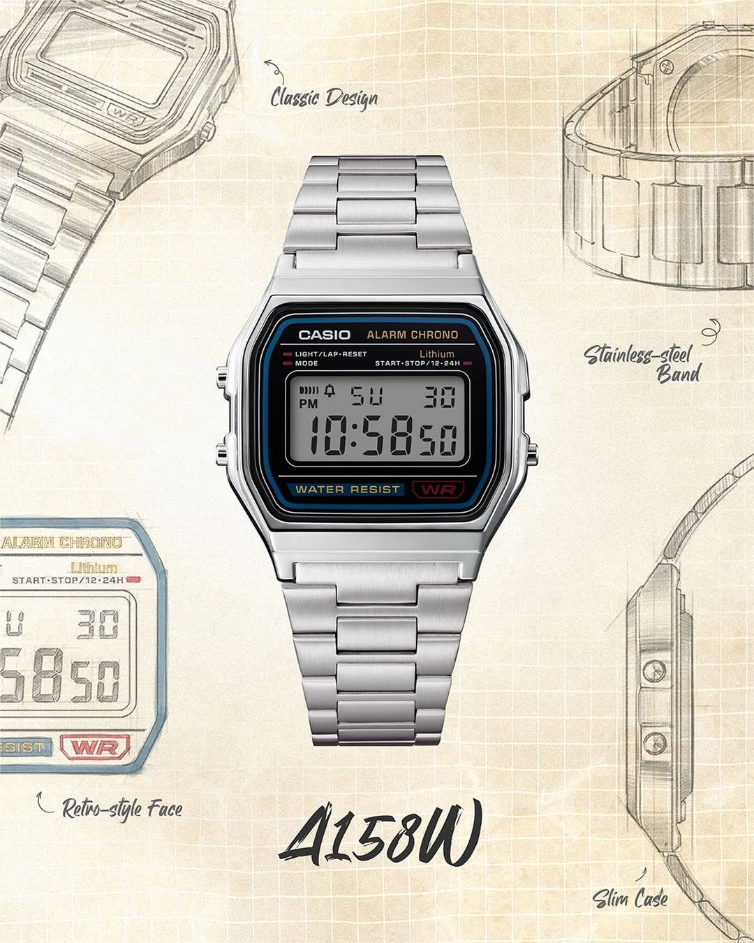Vintage Stainless Steel Digital Watch | Retro Design | Everyday Classic