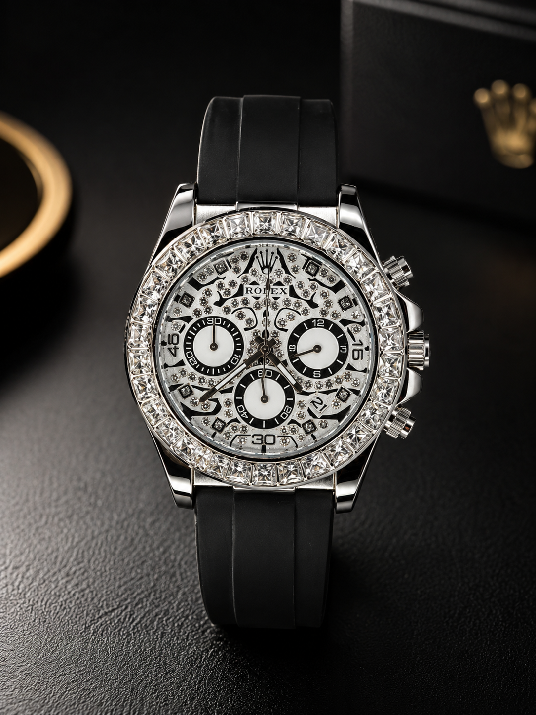 Luxury Diamond-Inspired Chronograph Watch with Premium Silicone Strap
