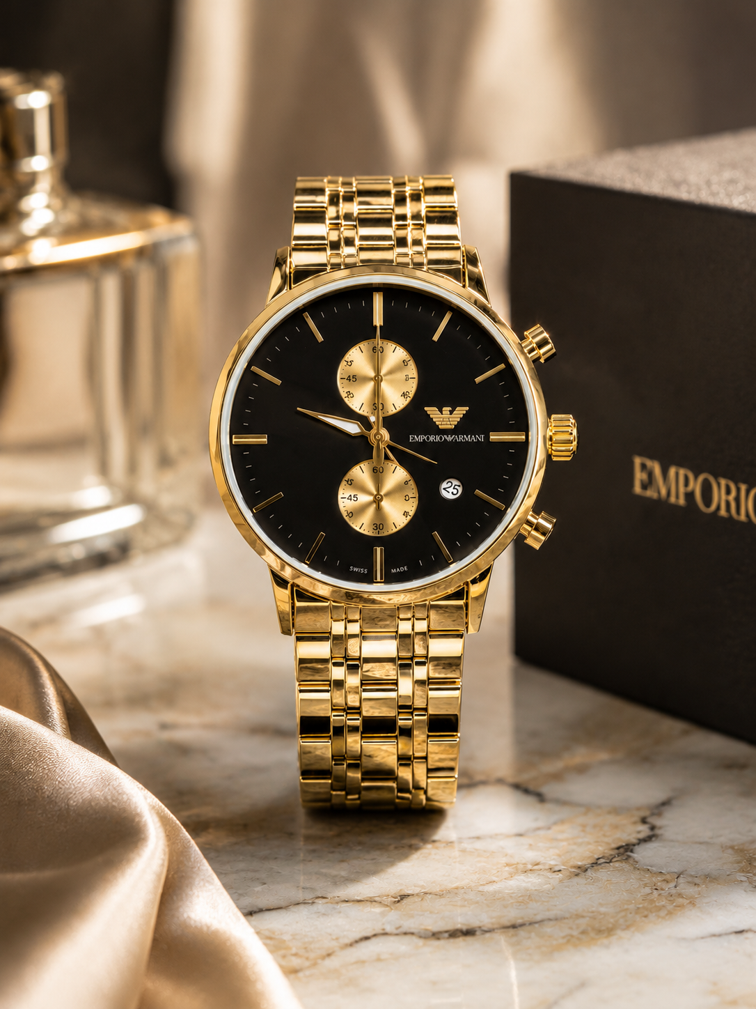 Luxury Gold Stainless Steel Chronograph Watch for Men – Black Dial