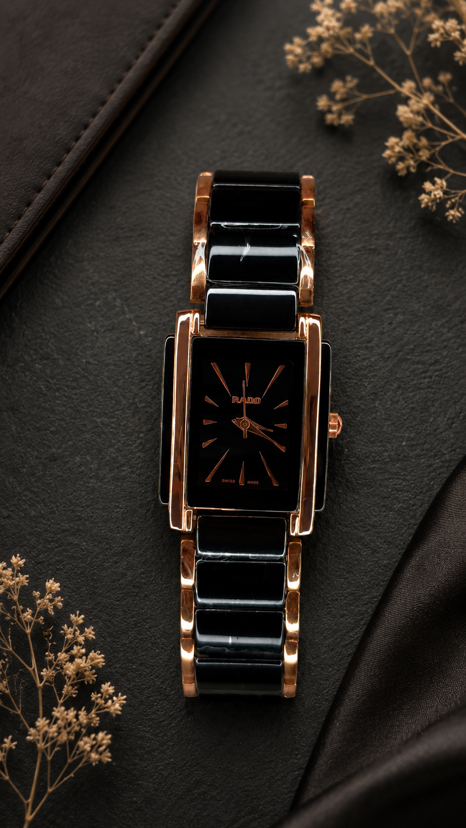 Luxury Black & Rose Gold Ceramic Bracelet Watch for Women