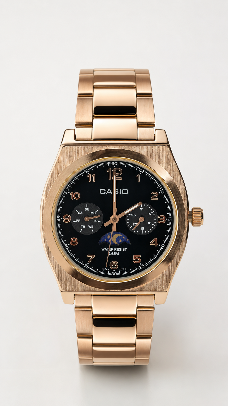 Luxury Rose Gold Multi-Function Analog Watch for Men | Stainless Steel Strap | 50M Water Resistant