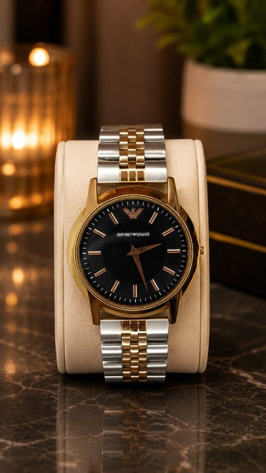 Premium Two-Tone Stainless Steel Analog Watch | Black Dial | Elegant Casual & Formal Wear