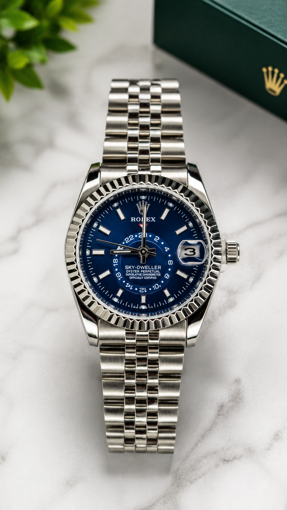 Luxury Stainless Steel Analog Watch with Blue Dial & Date Display