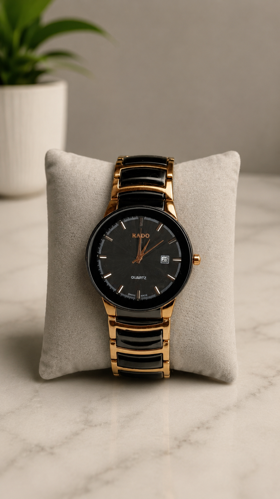 Luxury Black & Rose Gold Quartz Analog Watch with Date Display