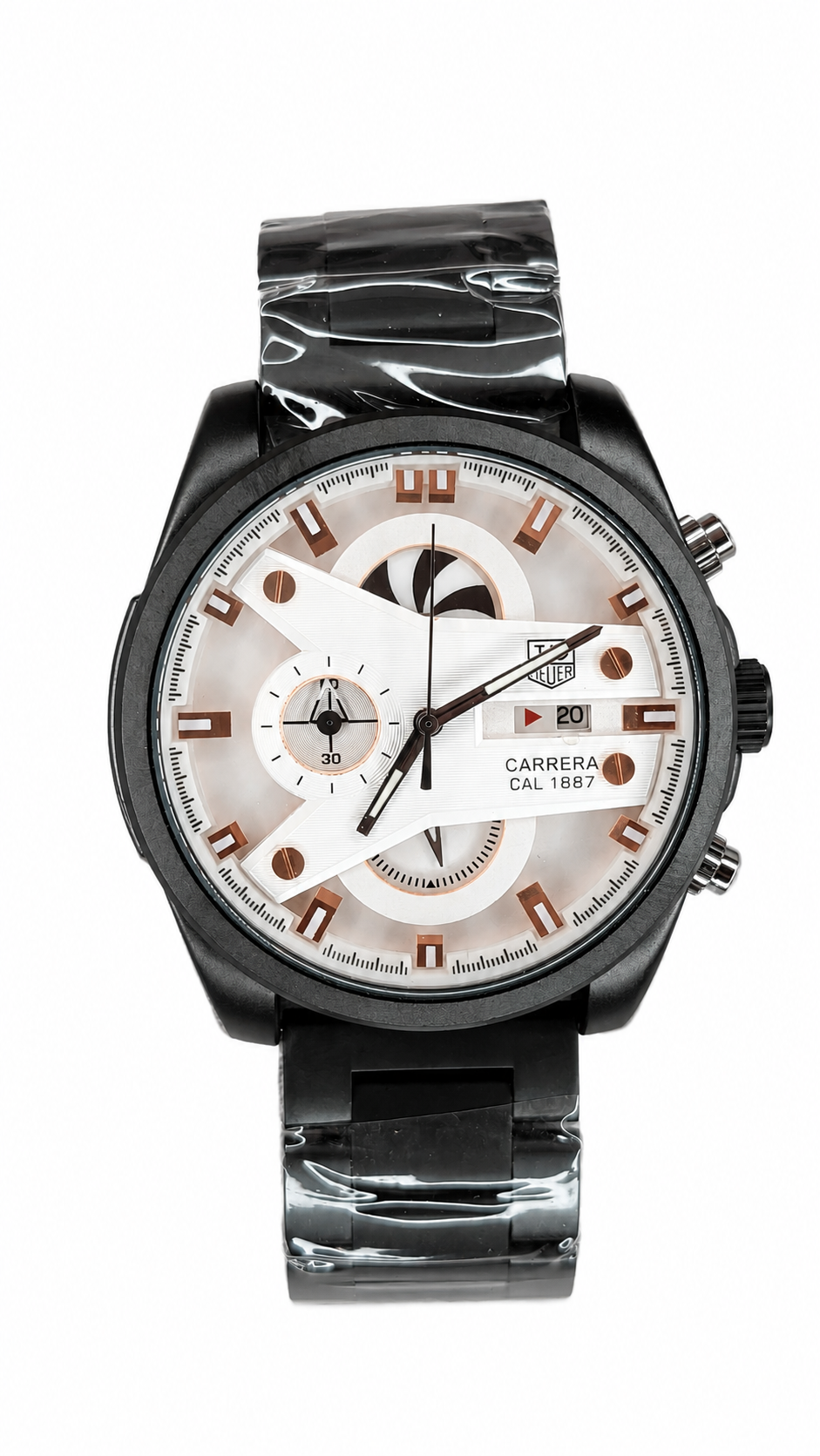 Luxury Men's Analog Quartz Watch – Black Metal Strap | White Premium Dial | Chronograph Style | Date Display