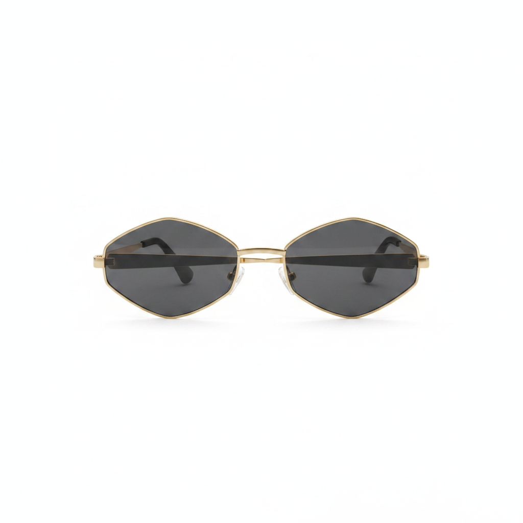 Premium Geometric Metal Frame Sunglasses | Black Lens