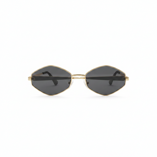 Premium Geometric Metal Frame Sunglasses | Black Lens