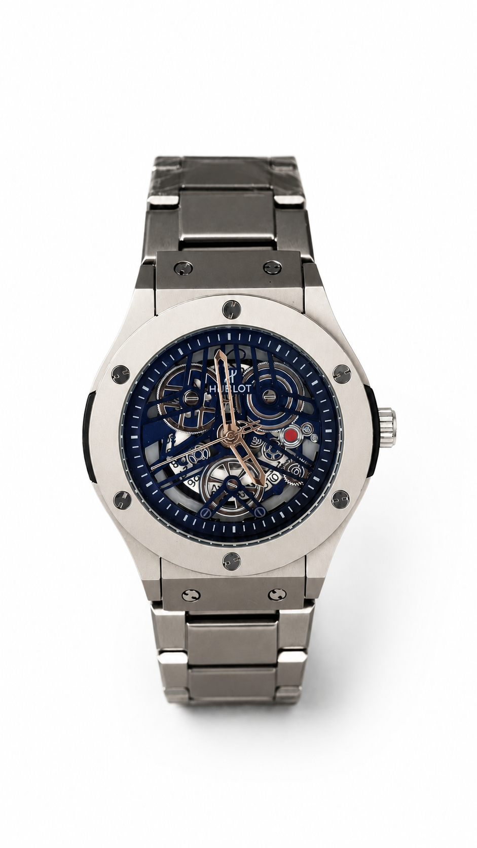Luxury Skeleton Stainless Steel Analog Watch for Men – Premium Metal Strap | Blue Dial