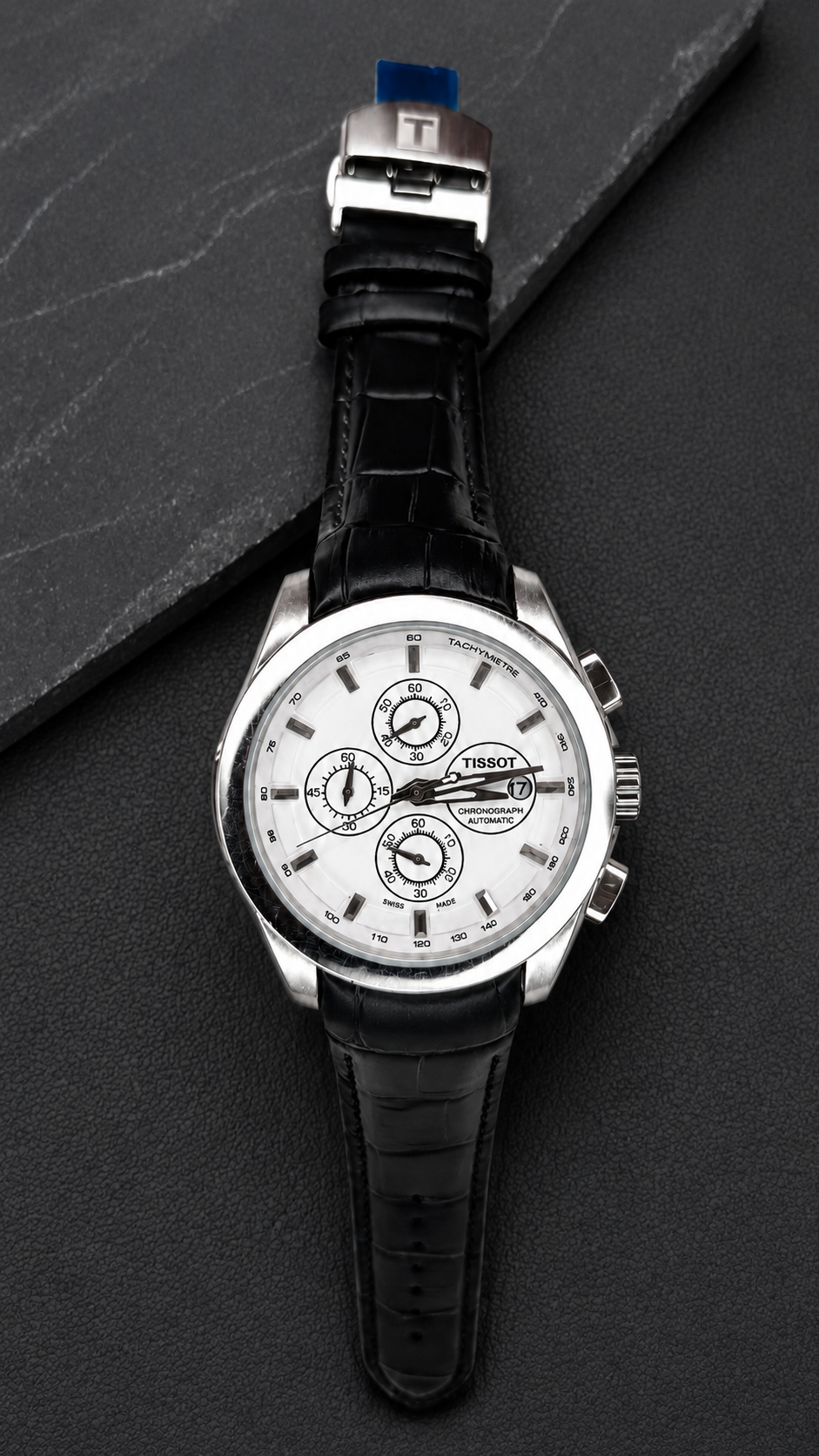 Premium Automatic Chronograph Leather Strap Watch – White Dial | Stainless Steel Case