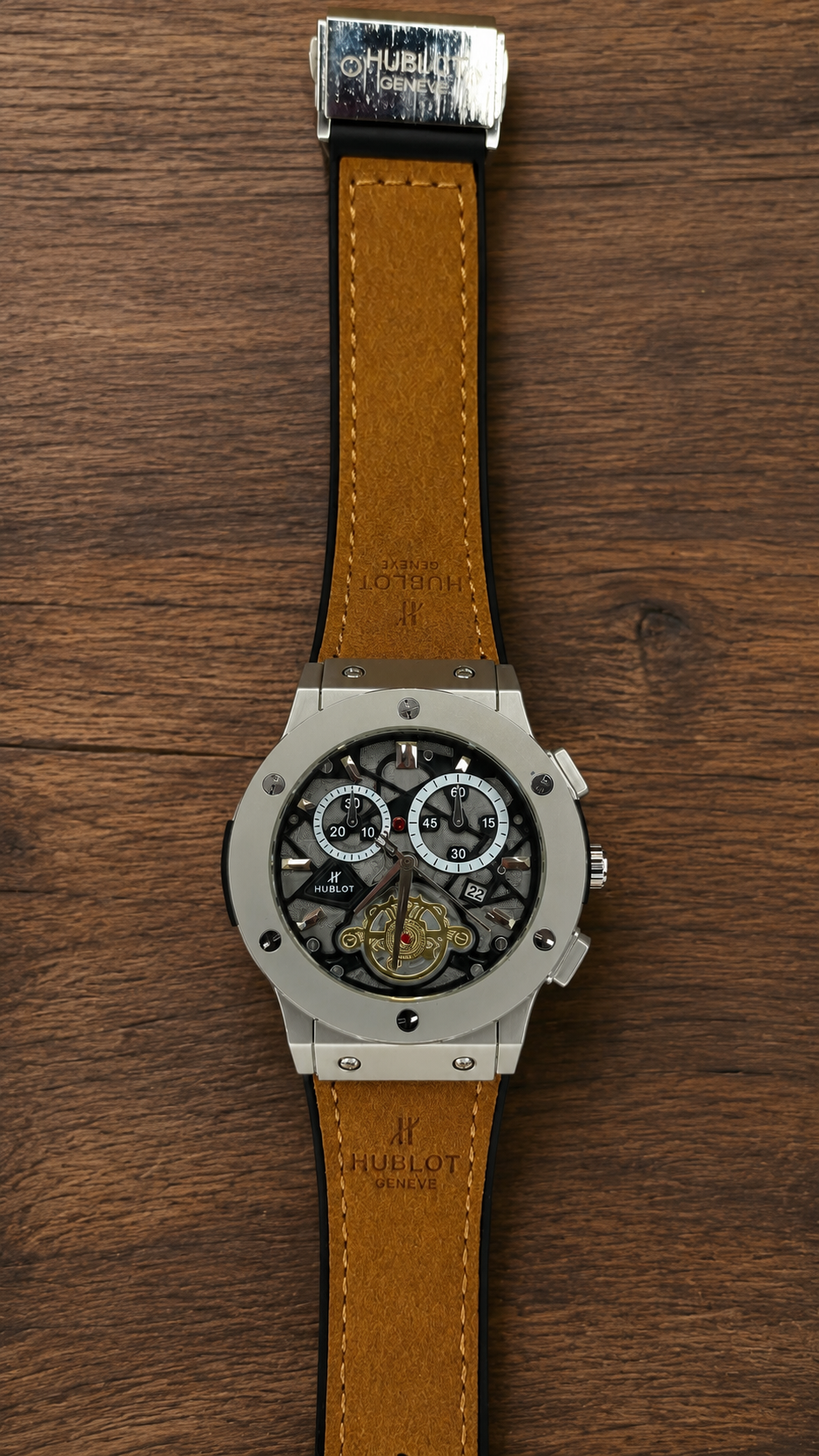 Premium Skeleton Dial Chronograph Style Men's Watch – Brown Leather Strap