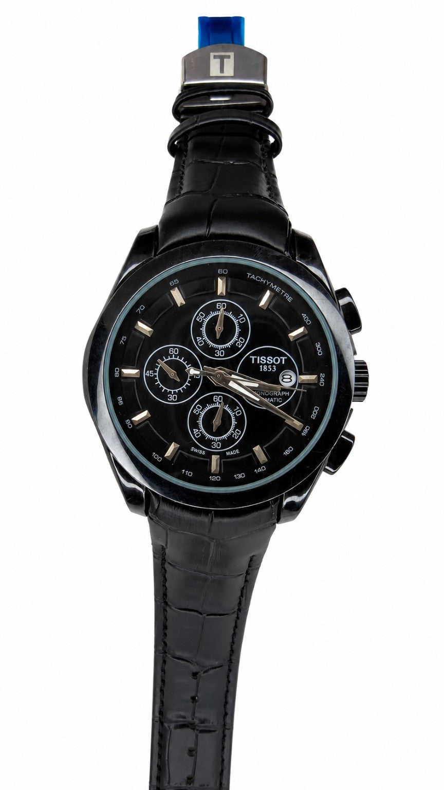 Tissot 1853 Automatic Chronograph Men's Luxury Watch – Black Dial | Black Leather Strap