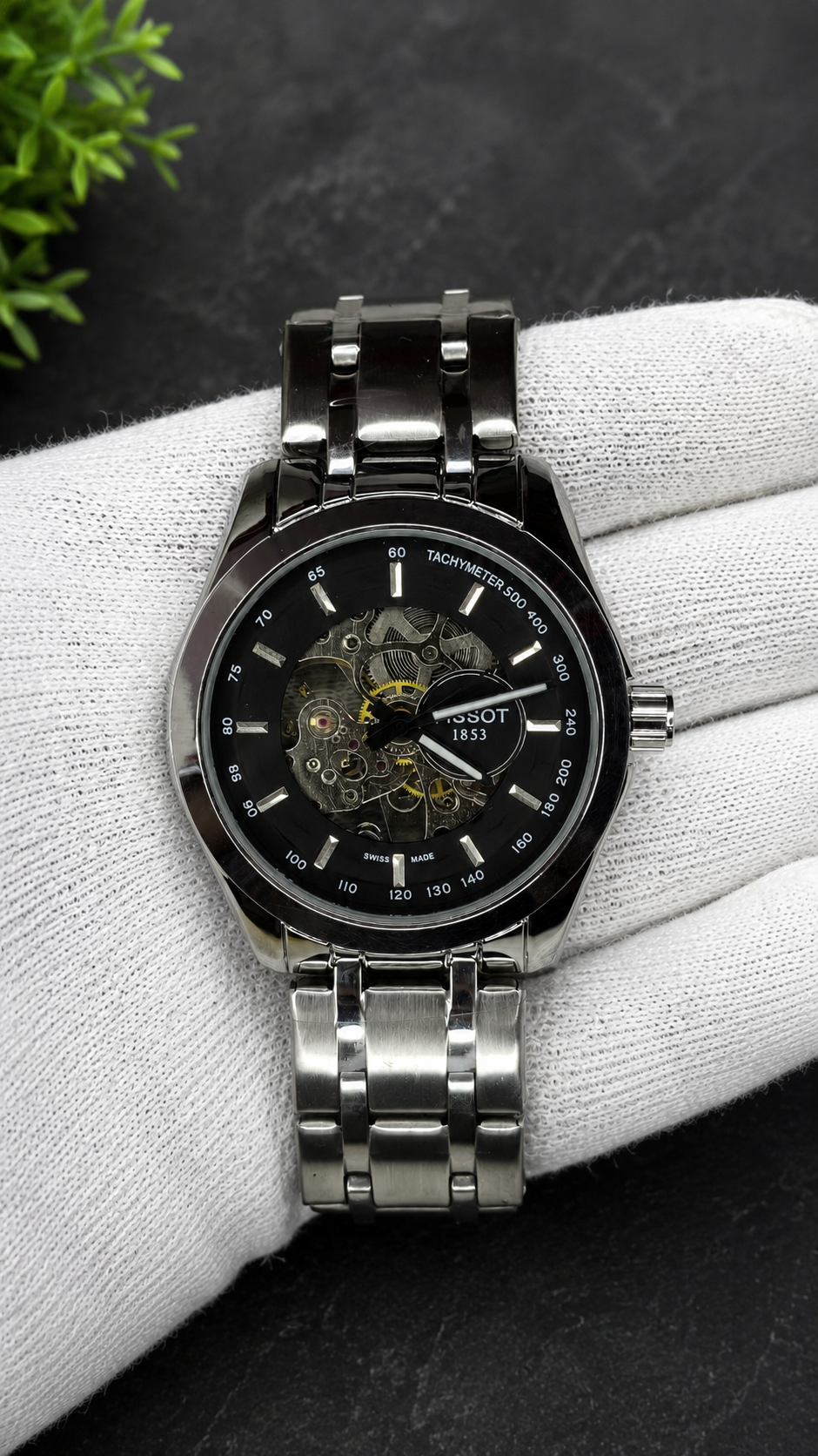 Luxury Skeleton Dial Stainless Steel Analog Watch for Men