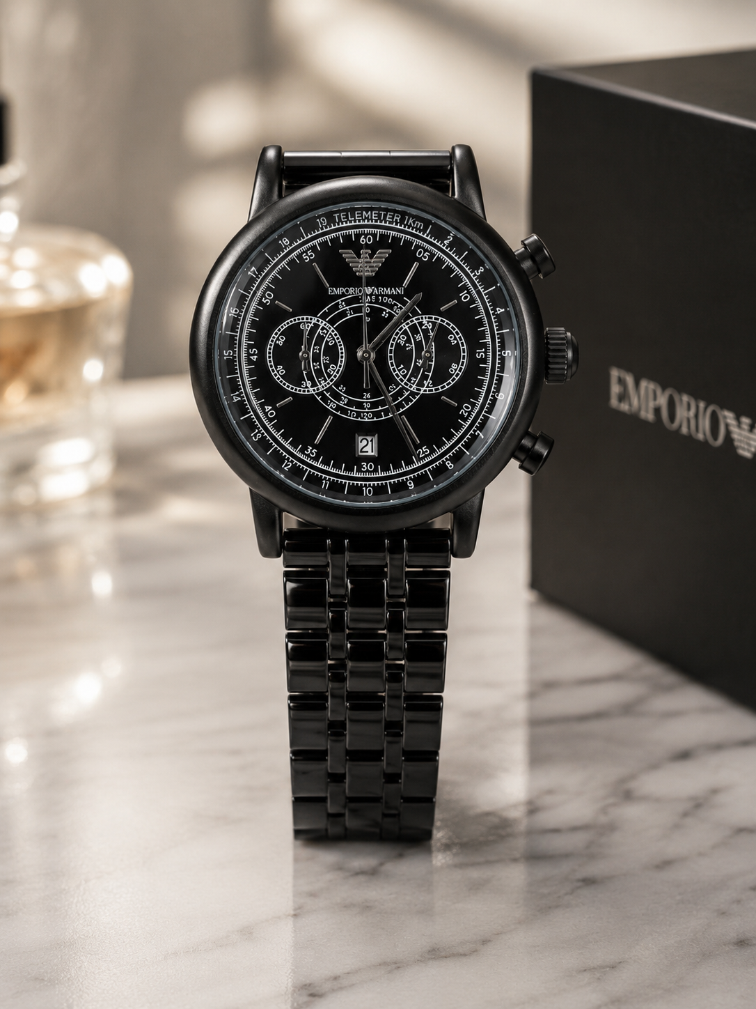 Luxury Black Stainless Steel Chronograph Watch for Men