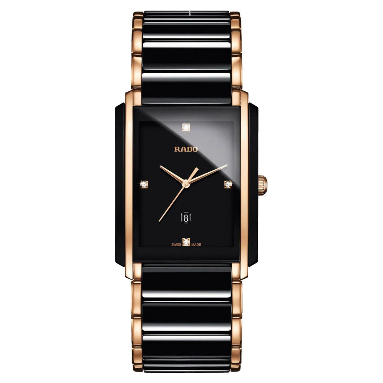 Premium Rectangular Black Dial Ceramic & Stainless Steel Analog Watch for Men | Quartz Movement | Luxury Dress Wrist Watch